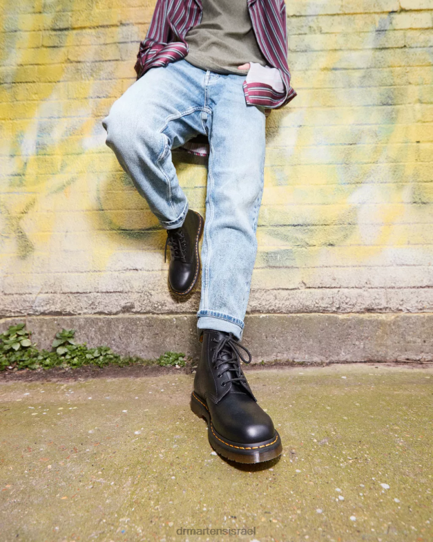 מגפונים מעור חלק 101 תפר צהוב Dr. Martens שחור חלק הַנעָלָה N8BB833