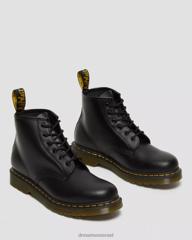 מגפונים מעור חלק 101 תפר צהוב Dr. Martens שחור חלק הַנעָלָה N8BB833