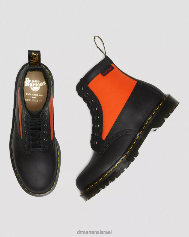 פאנל 1460 עשוי מגפי שרוכים מעור אנגליה Dr. Martens מזח שחור ואוורור הַנעָלָה N8BB8106