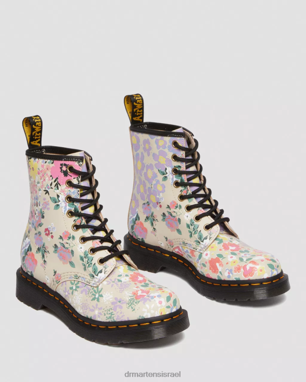 מגפי שרוכים מעור פרחוני 1460 Dr. Martens צללית פרחונית בצבע בז' קלף הַנעָלָה N8BB8129