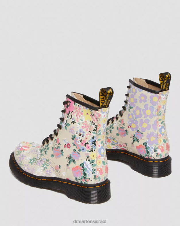 מגפי שרוכים מעור פרחוני 1460 Dr. Martens צללית פרחונית בצבע בז' קלף הַנעָלָה N8BB8129