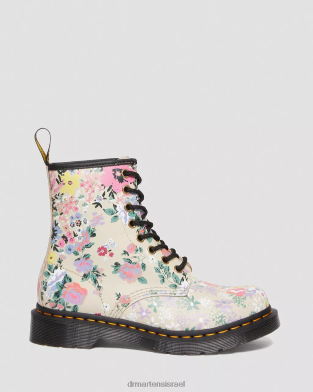 מגפי שרוכים מעור פרחוני 1460 Dr. Martens צללית פרחונית בצבע בז' קלף הַנעָלָה N8BB8129