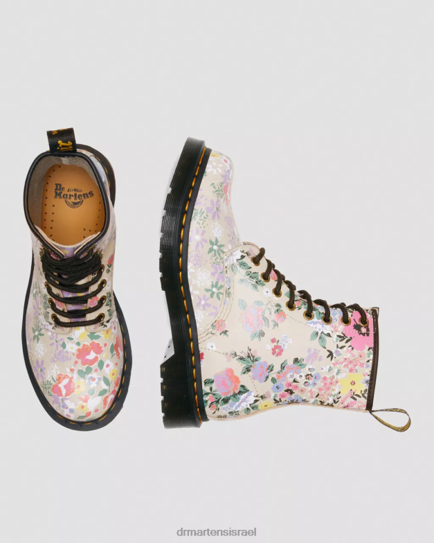 מגפי שרוכים מעור פרחוני 1460 Dr. Martens צללית פרחונית בצבע בז' קלף הַנעָלָה N8BB8129