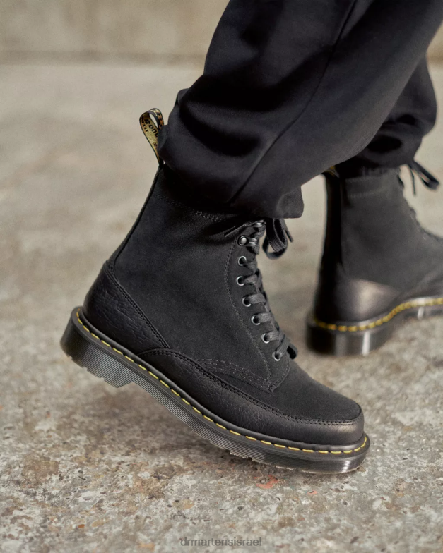 מגפי שרוכים מעור 1460 עשוי אנגליה Dr. Martens דורנגו שחור וזמש מפוצל הַנעָלָה N8BB8132