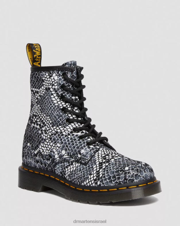 מגפי שרוכים מעור בהדפס נחש 1460 Dr. Martens הדפס בואה קלאסי של נחש אפור הַנעָלָה N8BB8142