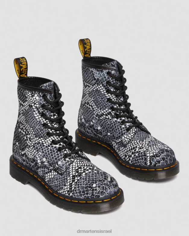 מגפי שרוכים מעור בהדפס נחש 1460 Dr. Martens הדפס בואה קלאסי של נחש אפור הַנעָלָה N8BB8142