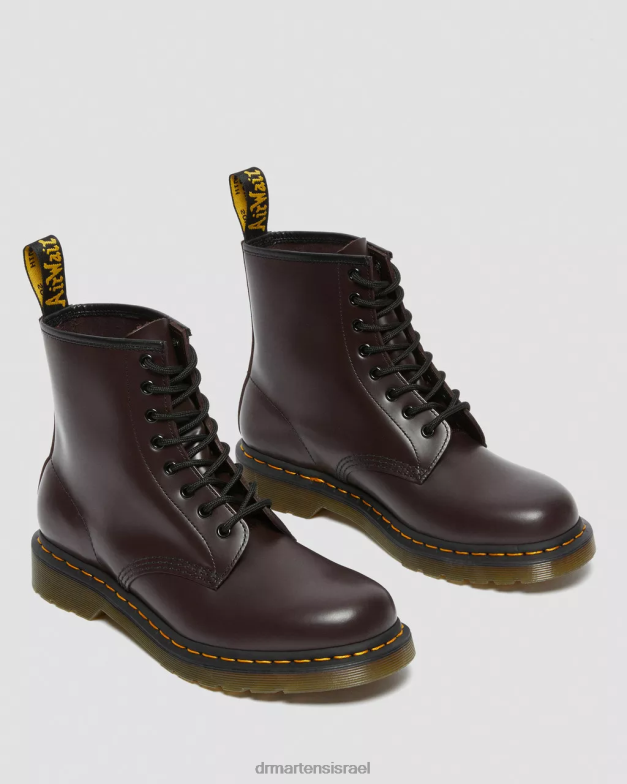 מגפי שרוכים מעור חלק 1460 Dr. Martens חלק בורדו הַנעָלָה N8BB8153
