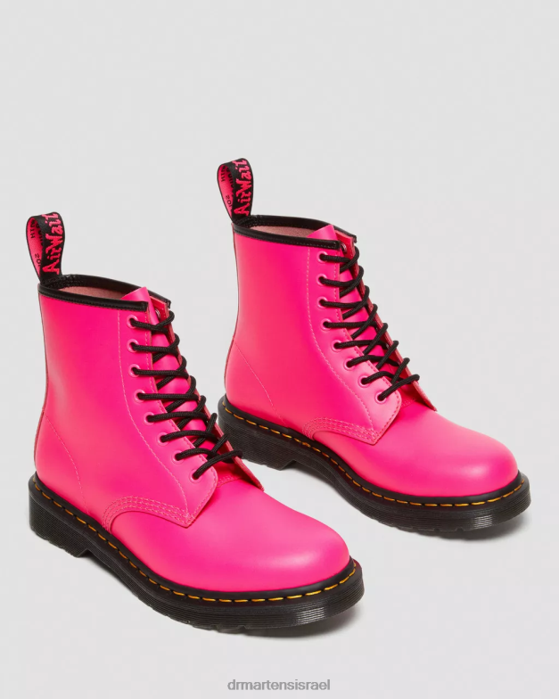 מגפי שרוכים מעור חלק 1460 Dr. Martens ורוד חלק הַנעָלָה N8BB8193