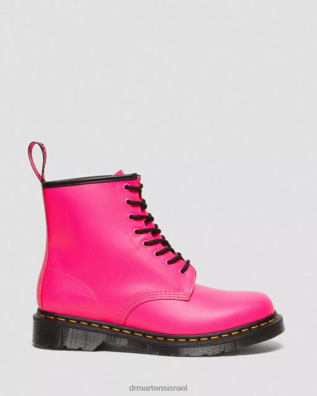 מגפי שרוכים מעור חלק 1460 Dr. Martens ורוד חלק הַנעָלָה N8BB8193