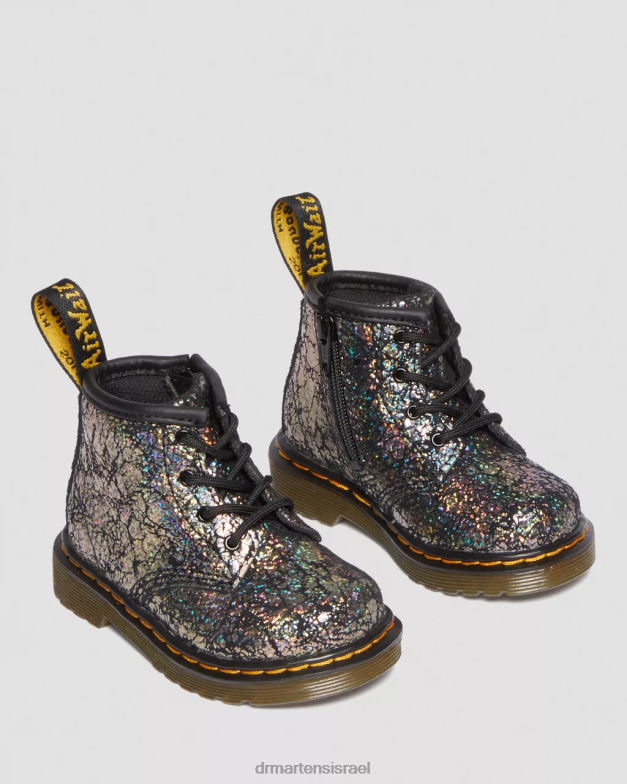 מגפי שרוכים מתכתיים 1460 לתינוקות Dr. Martens קמט דיסקו שחור הַנעָלָה N8BB8400