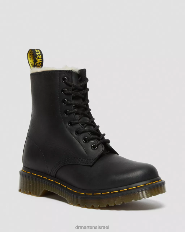 מגפי שרוכים בקו פרווה מלאכותית 1460 Dr. Martens ויומינג מבריק שחור הַנעָלָה N8BB841
