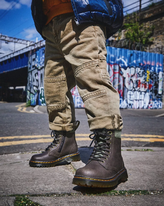 מגפי שרוכים עם צווארון 1460 לפעוטות Dr. Martens חום כהה וחאקי הַנעָלָה N8BB8411