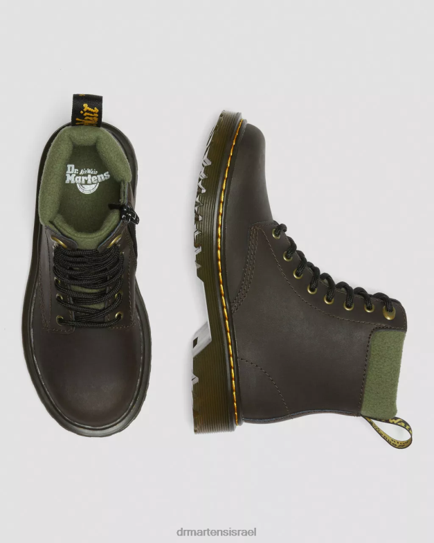 מגפי שרוכים עם צווארון 1460 לפעוטות Dr. Martens חום כהה וחאקי הַנעָלָה N8BB8411