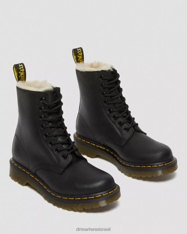 מגפי שרוכים בקו פרווה מלאכותית 1460 Dr. Martens ויומינג מבריק שחור הַנעָלָה N8BB841