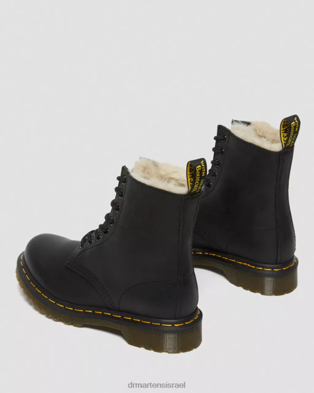 מגפי שרוכים בקו פרווה מלאכותית 1460 Dr. Martens ויומינג מבריק שחור הַנעָלָה N8BB841