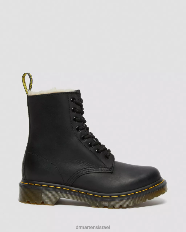 מגפי שרוכים בקו פרווה מלאכותית 1460 Dr. Martens ויומינג מבריק שחור הַנעָלָה N8BB841