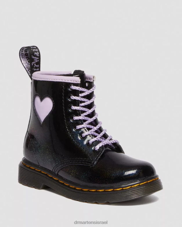 מגפי שרוך לב לפעוט 1460 שימר Dr. Martens שימר גלקסי שחור ולילך הַנעָלָה N8BB8422