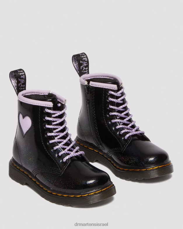 מגפי שרוך לב לפעוט 1460 שימר Dr. Martens שימר גלקסי שחור ולילך הַנעָלָה N8BB8422