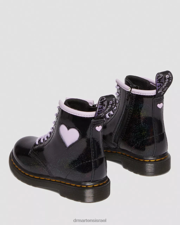 מגפי שרוך לב לפעוט 1460 שימר Dr. Martens שימר גלקסי שחור ולילך הַנעָלָה N8BB8422