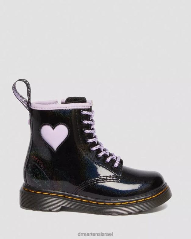 מגפי שרוך לב לפעוט 1460 שימר Dr. Martens שימר גלקסי שחור ולילך הַנעָלָה N8BB8422