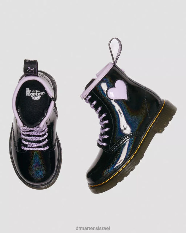 מגפי שרוך לב לפעוט 1460 שימר Dr. Martens שימר גלקסי שחור ולילך הַנעָלָה N8BB8422