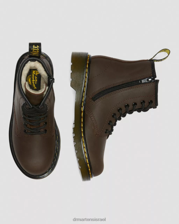 מגפי שרוכים בשורה של פרווה מלאכותית ג'וניור 1460 Dr. Martens מוהוק חום כהה הַנעָלָה N8BB8452