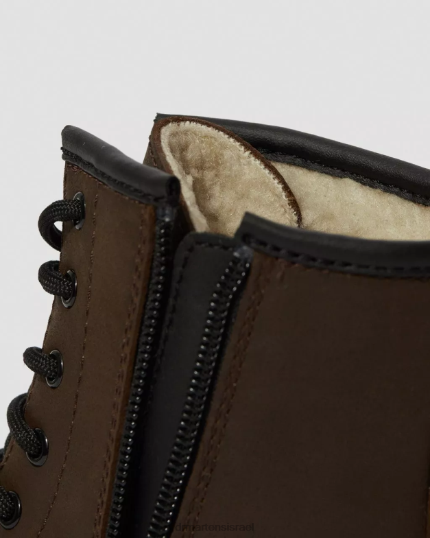 מגפי שרוכים בשורה של צעירים 1460 פרווה מלאכותית Dr. Martens מוהוק חום כהה הַנעָלָה N8BB8465