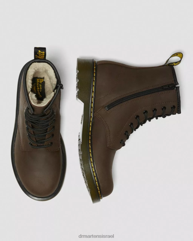 מגפי שרוכים בשורה של צעירים 1460 פרווה מלאכותית Dr. Martens מוהוק חום כהה הַנעָלָה N8BB8465