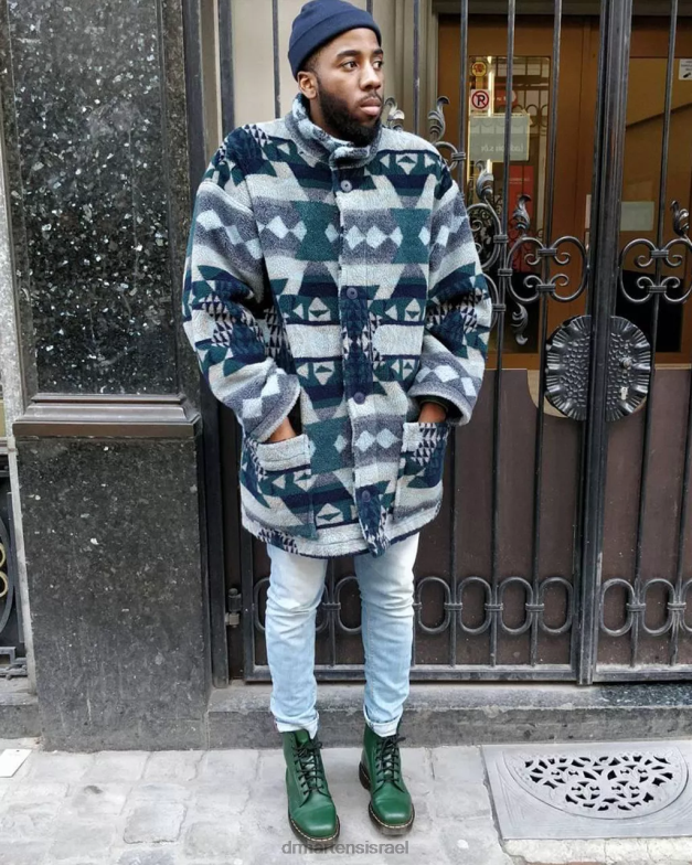 מגפי שרוכים מעור חלק 1460 Dr. Martens ירוק חלק הַנעָלָה N8BB879