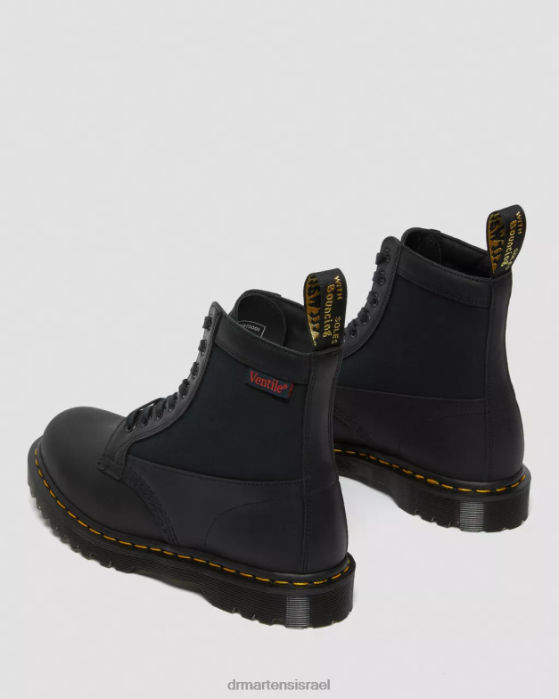 פאנל 1460 עשוי מגפי שרוכים מעור אנגליה Dr. Martens מזח שחור ואוורור הַנעָלָה N8BB899