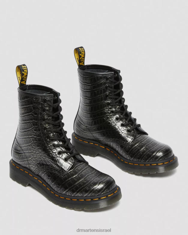 מגפי שרוכים מעור 1460 קרוקס Dr. Martens gunmetal קרוק פראי הַנעָלָה N8BB8163