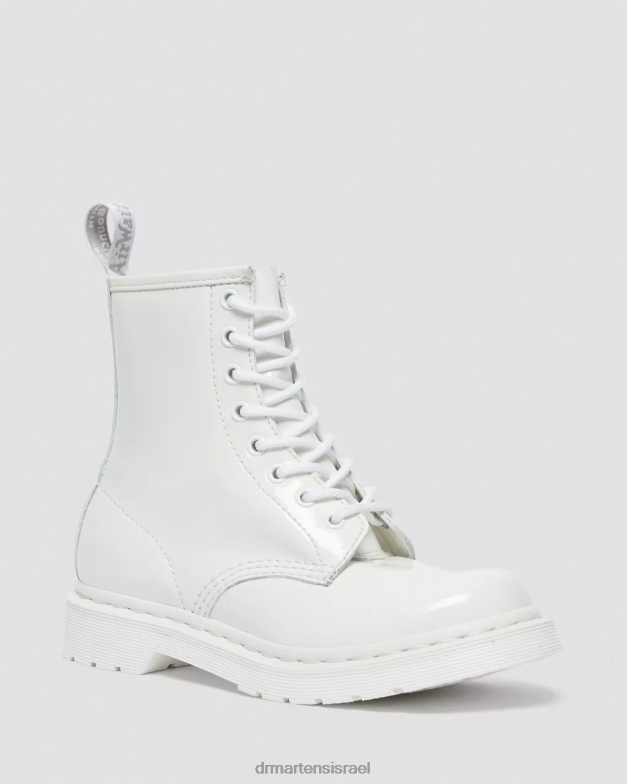 מגפי שרוכים מעור פט מונו 1460 Dr. Martens lucido לבן & פטנט מנורה הַנעָלָה N8BB8102