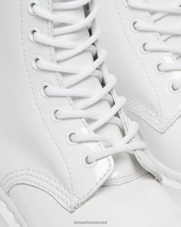 מגפי שרוכים מעור פט מונו 1460 Dr. Martens lucido לבן & פטנט מנורה הַנעָלָה N8BB8102