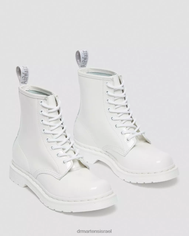 מגפי שרוכים מעור פט מונו 1460 Dr. Martens lucido לבן & פטנט מנורה הַנעָלָה N8BB8102