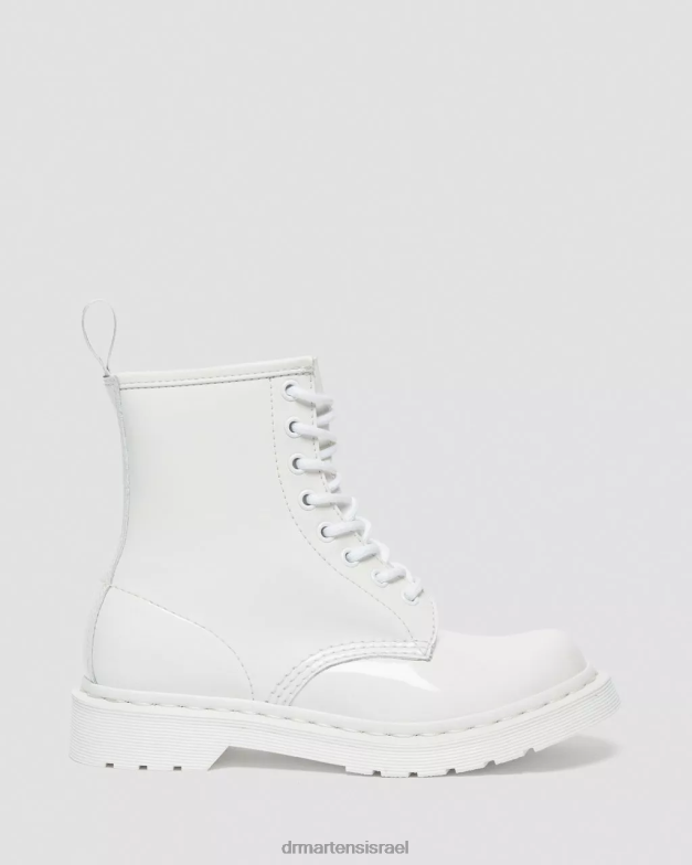 מגפי שרוכים מעור פט מונו 1460 Dr. Martens lucido לבן & פטנט מנורה הַנעָלָה N8BB8102