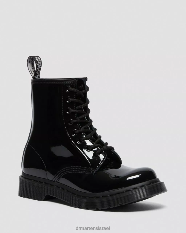 מגפי שרוכים מעור פט מונו 1460 Dr. Martens lucido שחור & פטנט מנורה הַנעָלָה N8BB8125