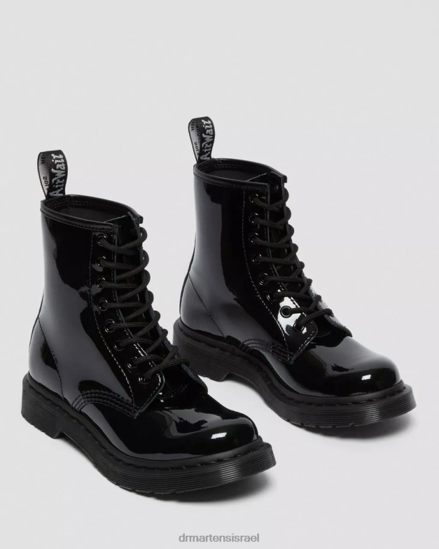 מגפי שרוכים מעור פט מונו 1460 Dr. Martens lucido שחור & פטנט מנורה הַנעָלָה N8BB8125