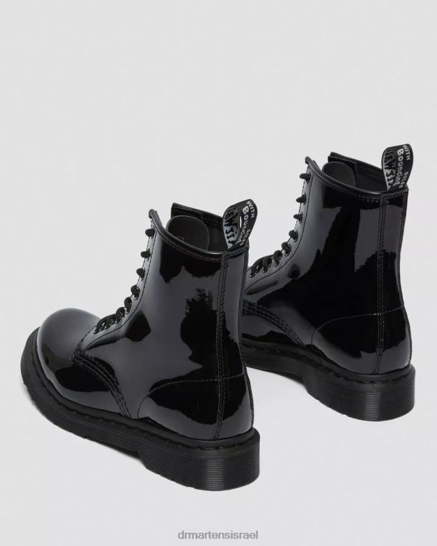 מגפי שרוכים מעור פט מונו 1460 Dr. Martens lucido שחור & פטנט מנורה הַנעָלָה N8BB8125