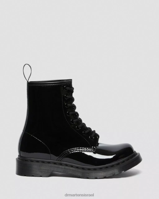 מגפי שרוכים מעור פט מונו 1460 Dr. Martens lucido שחור & פטנט מנורה הַנעָלָה N8BB8125