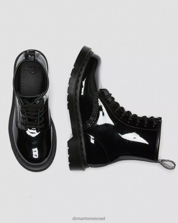 מגפי שרוכים מעור פט מונו 1460 Dr. Martens lucido שחור & פטנט מנורה הַנעָלָה N8BB8125