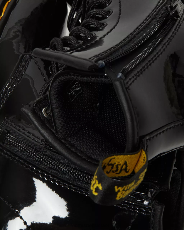 מגפי שרוכים מעור לקט לפעוט 1460 Dr. Martens lucido שחור & פטנט מנורה הַנעָלָה N8BB8404