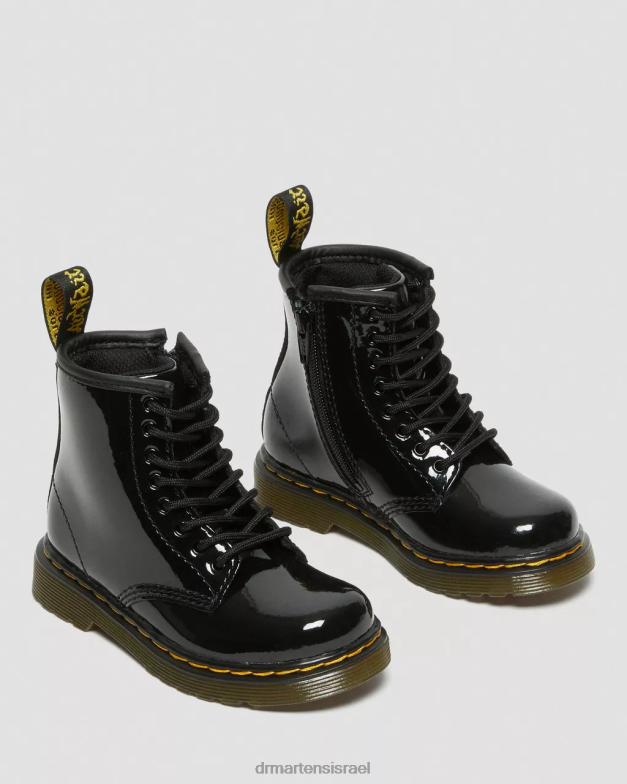 מגפי שרוכים מעור לקט לפעוט 1460 Dr. Martens lucido שחור & פטנט מנורה הַנעָלָה N8BB8404