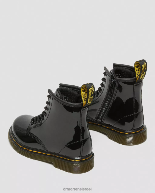מגפי שרוכים מעור לקט לפעוט 1460 Dr. Martens lucido שחור & פטנט מנורה הַנעָלָה N8BB8404