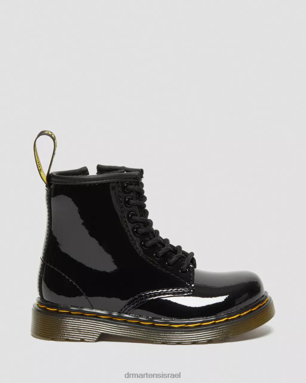 מגפי שרוכים מעור לקט לפעוט 1460 Dr. Martens lucido שחור & פטנט מנורה הַנעָלָה N8BB8404