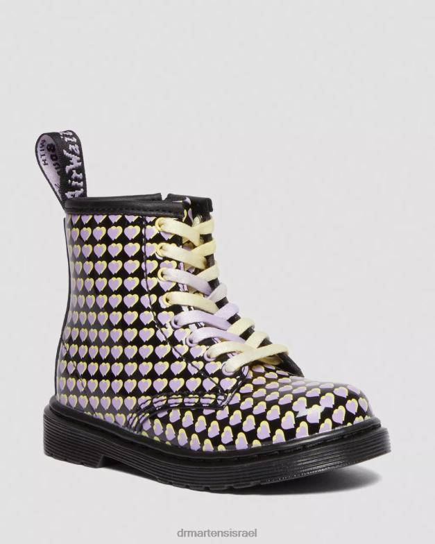 מגפי שרוכים מודפסים בפטנט 1460 לפעוטות Dr. Martens lucido שחור & פטנט מנורה הַנעָלָה N8BB8414