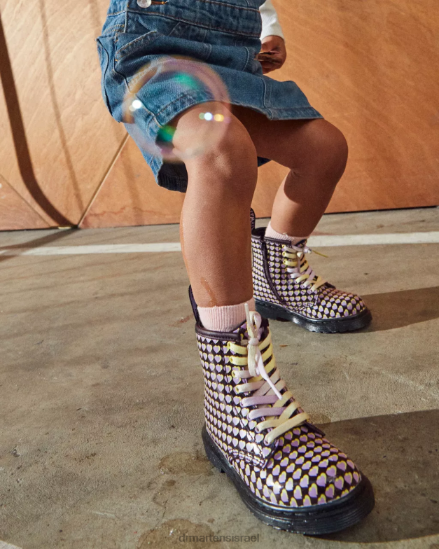 מגפי שרוכים מודפסים בפטנט 1460 לפעוטות Dr. Martens lucido שחור & פטנט מנורה הַנעָלָה N8BB8414