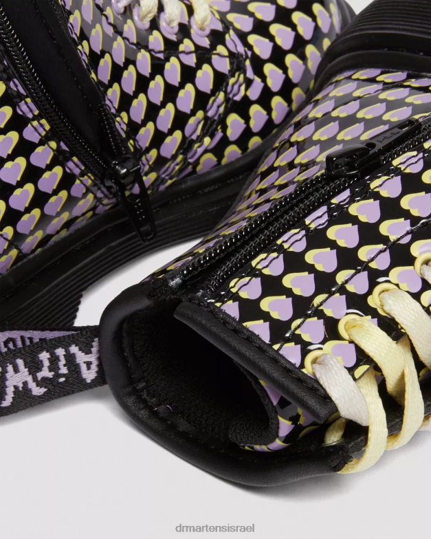 מגפי שרוכים מודפסים בפטנט 1460 לפעוטות Dr. Martens lucido שחור & פטנט מנורה הַנעָלָה N8BB8414