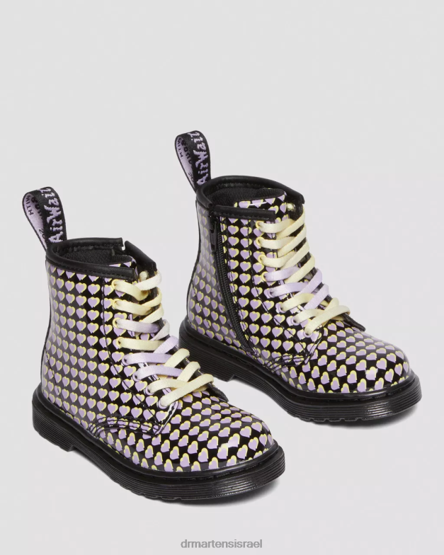 מגפי שרוכים מודפסים בפטנט 1460 לפעוטות Dr. Martens lucido שחור & פטנט מנורה הַנעָלָה N8BB8414