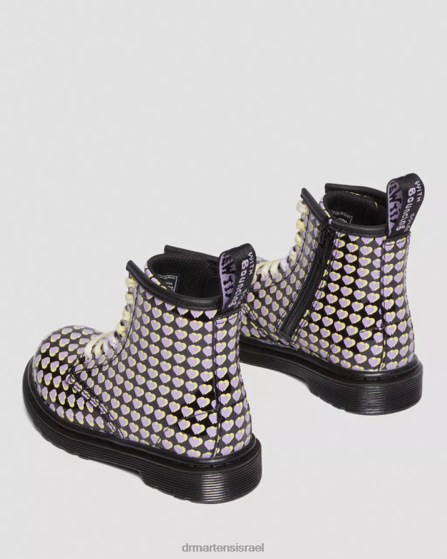 מגפי שרוכים מודפסים בפטנט 1460 לפעוטות Dr. Martens lucido שחור & פטנט מנורה הַנעָלָה N8BB8414