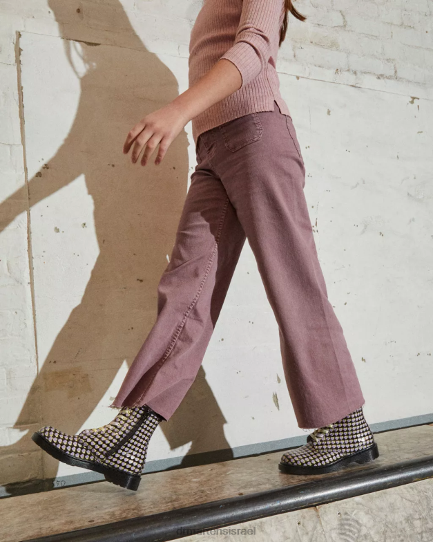 נוער 1460 פטנט מגפי שרוכים עם לב מודפס Dr. Martens lucido שחור & פטנט מנורה הַנעָלָה N8BB8470